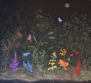 Pride Blooms Ditchflowers, from Eunuch Tapestries, pastel on black paper, 59 x 65 inches, 2020. 