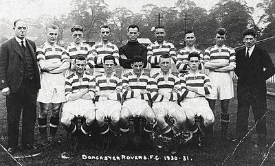 Black and white photo of Doncaster Rovers football team, 1930-31.