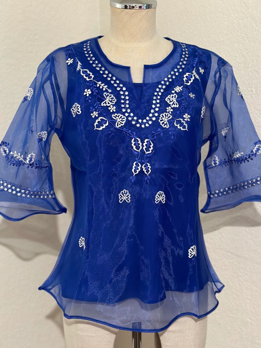 Royal Blue - Filipiniana Embroidered Kimona Blouse