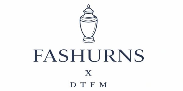 Logo featuring an urn illustration above 'FASHURNS x DTFM' text.