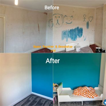 Before and after images of kids bedroom.
