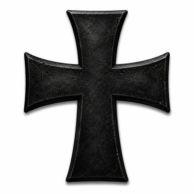 Black iron cross symbol on white background.