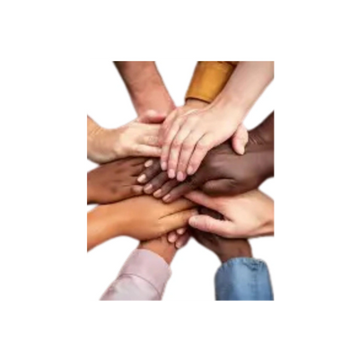 Diverse hands stacked together symbolizing unity and teamwork.