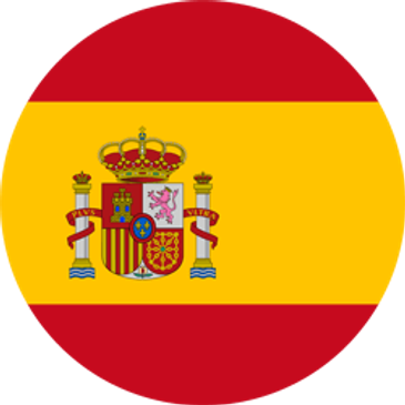 Round image of the Spanish flag with coat of arms.