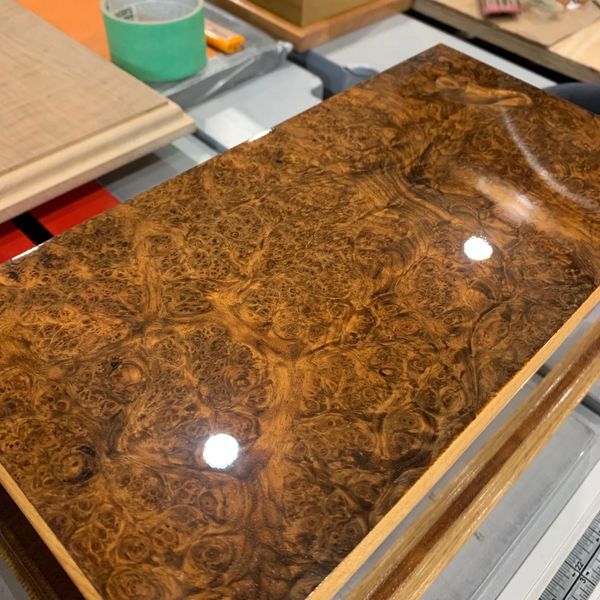 Highly Figured English Walnut Burl with a High Gloss Polished Finish