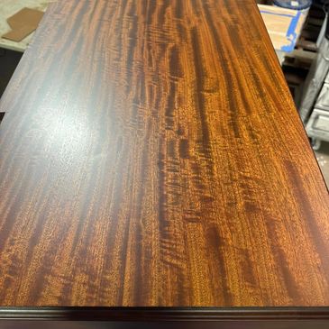 Ribbon Mahogany Cabinet Top, Refinished with a Satin sheen Lacquer
