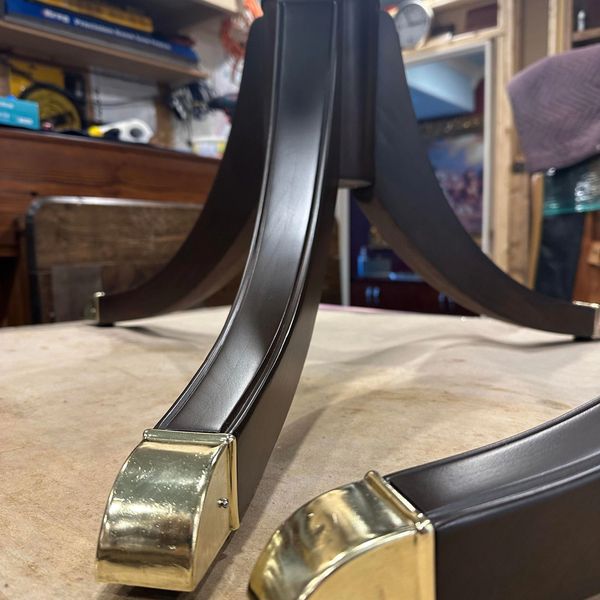 Refinished Antique Tripod Table Leg with Brass Feet.