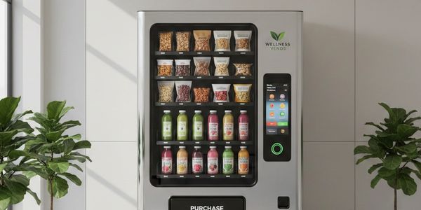 Modern healthy vending machine with a touch screen.