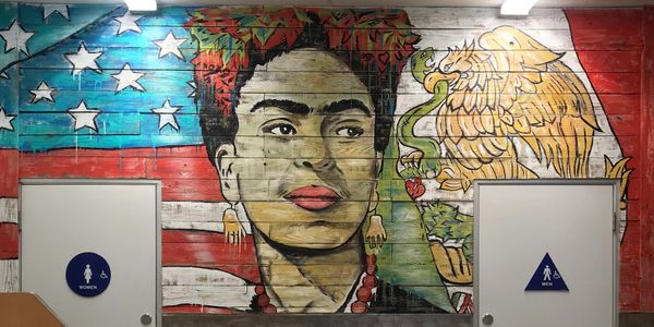An art wall at Spincycle Laundromat Stockton.
