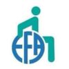 Logo featuring stylized letters and a figure seated in a wheelchair.