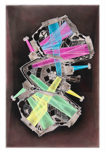 MIRI Cam Light Path - Ray Tracing
sumi ink, acrylic paint, charcoal on paper
49" x 34"