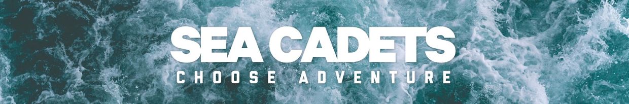 Sea Cadets logo on ocean background.