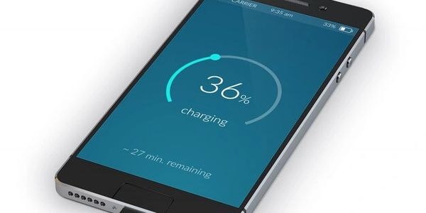 Smartphone displaying 36% battery charging with estimated 27 minutes remaining.