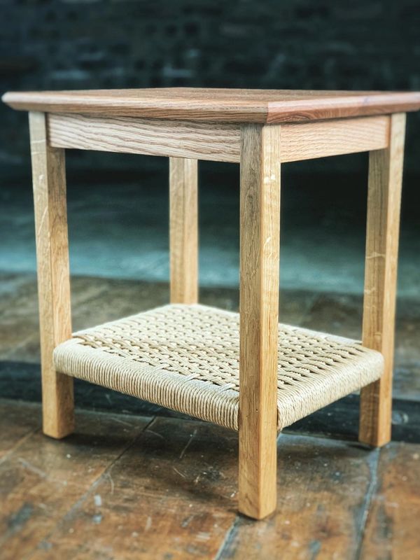 The 'Ruth' Side Table formed from oak and Danish cord.