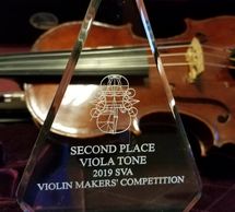 Award  for Viola Tone at the 2019 Southern Violin Association Violin Makers Competition. 