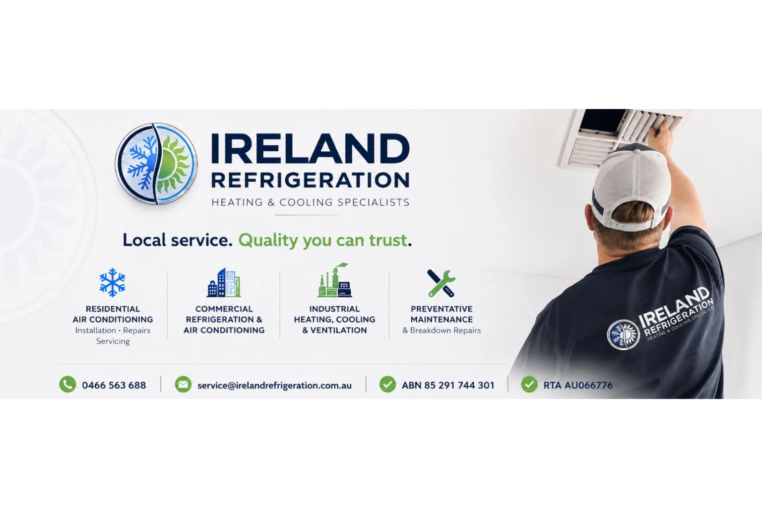 Ireland Refrigeration offers expert heating, cooling, and maintenance services in Echuca, Moama and Surrounding Areas.

Residential. Commercial. Industrial. 