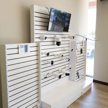 A grouping of cameras and other smart home devices, as well as Starlink devices, on a wall.