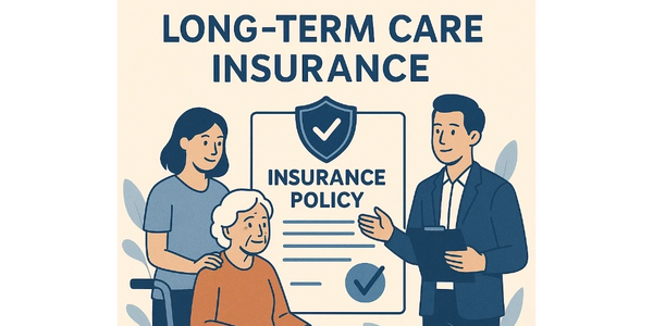 Illustration of a family discussing long-term care insurance policy.