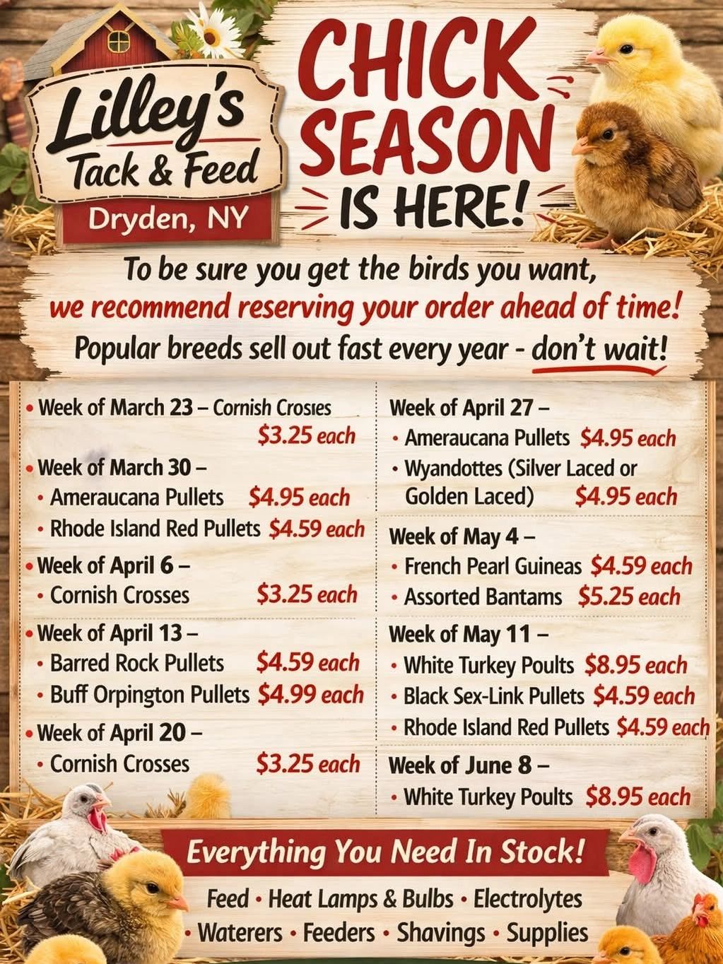 Chick season is here! Order now by calling 607-844-9370