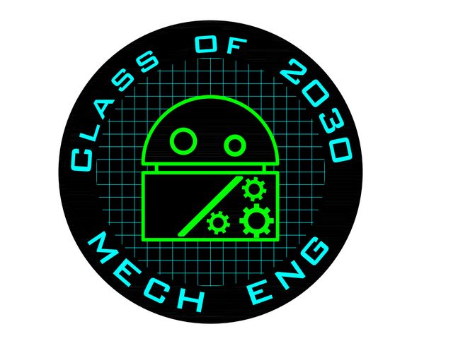 Logo for Class of 2030 Mechanical Engineering with robot and gears.