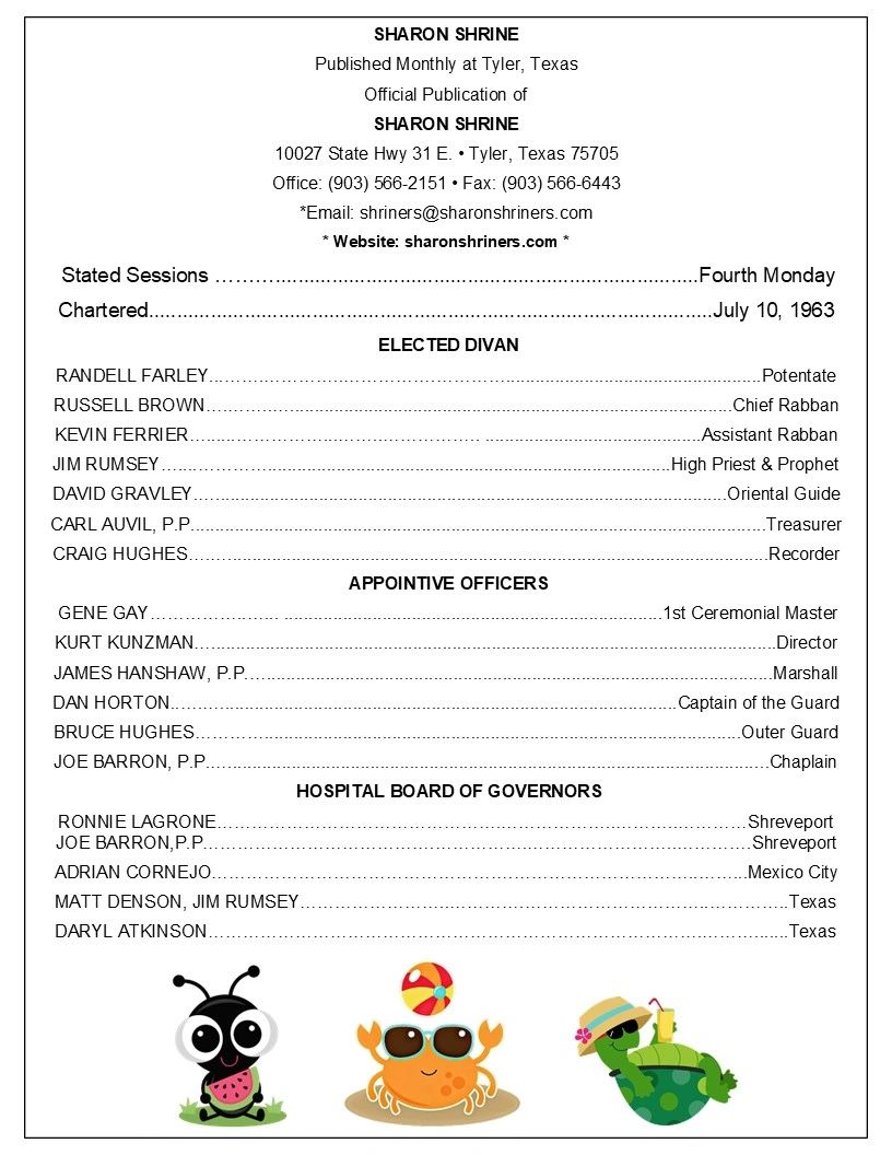 Document listing officers of Sharon Shrine, Tyler, Texas.