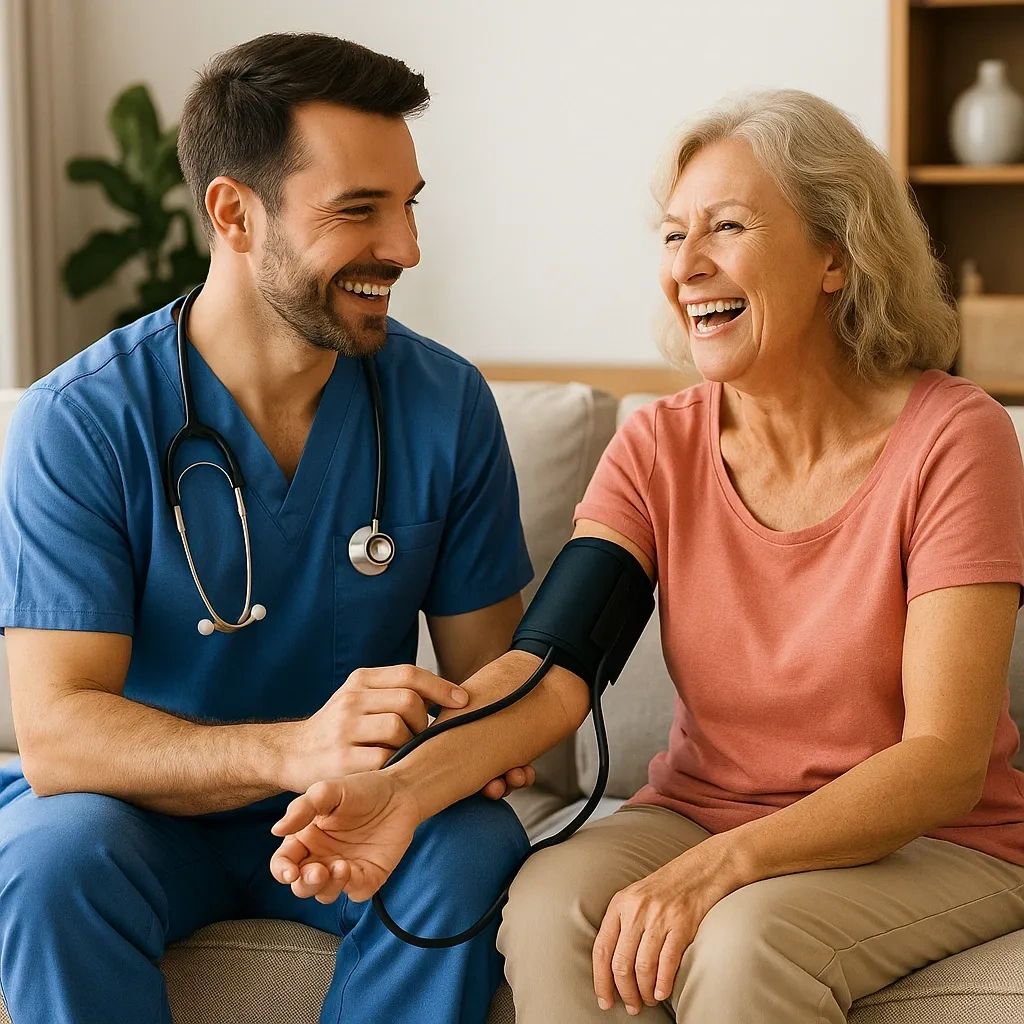 RN nurse checking patient/ clients blood pressure