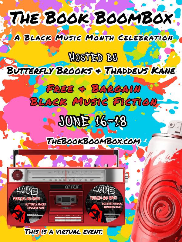 Colorful poster for The Book Boombox, a Black Music Month virtual event, June 16-18.