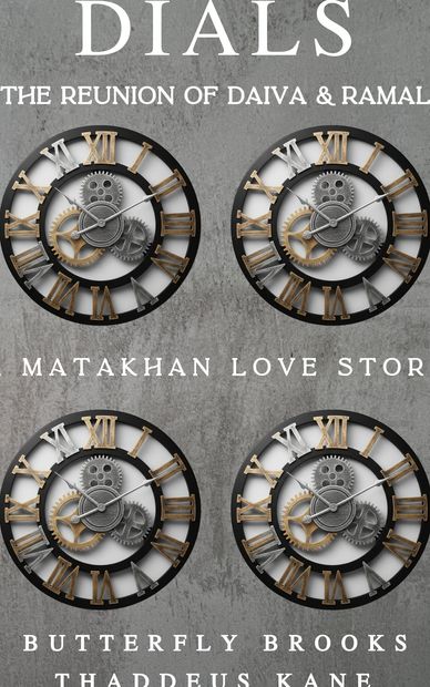 Book cover featuring four steampunk clocks and text about a love story.