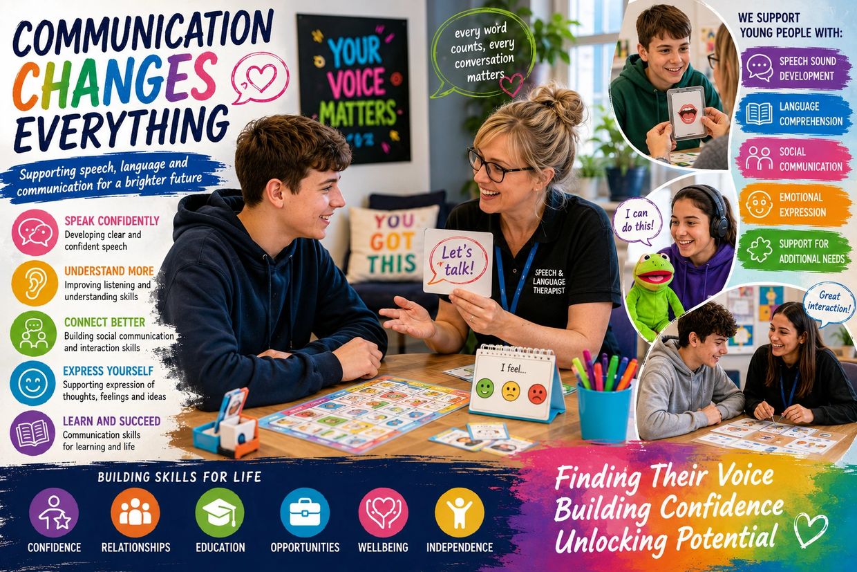 Speech and language therapist helping young people build communication skills for confidence and potential.