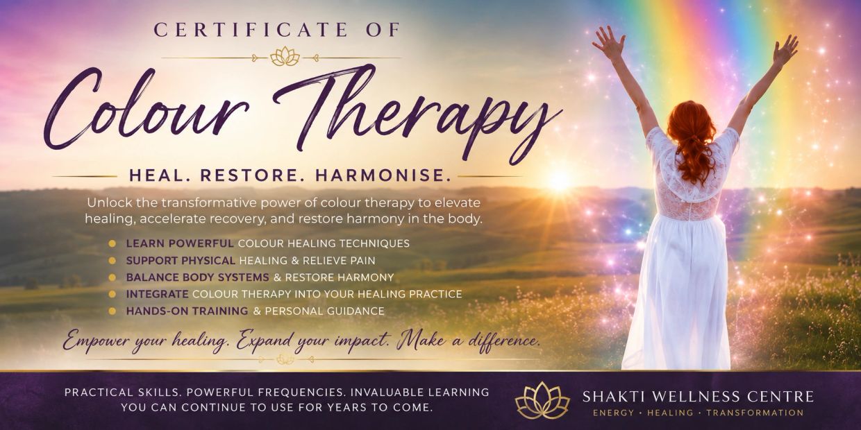 Certificate of Colour Therapy from Shakti Wellness Centre with healing and restoration focus.