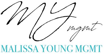 Stylish logo for Malissa Young Management with elegant script and blue serif text.