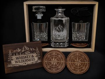Custom Engraved Decanter Set "Whiskey & Wilderness" 