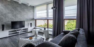 electric blinds in a living area in a blackout fabric
