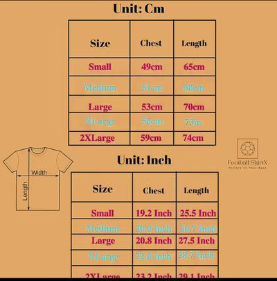 Size chart for soccer jerseys
All true to U.S size 
Nike fits just a tad bit tighter but not really 