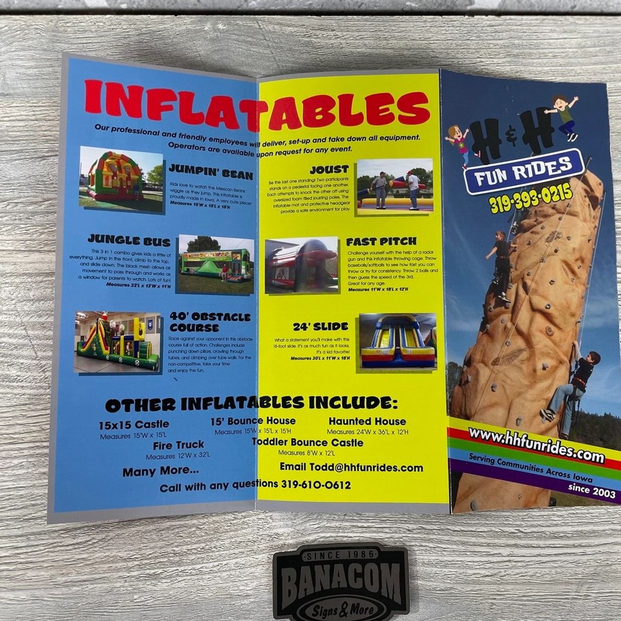 H & H Funrides Triple Page Brochure in Cedar Rapids Iowa