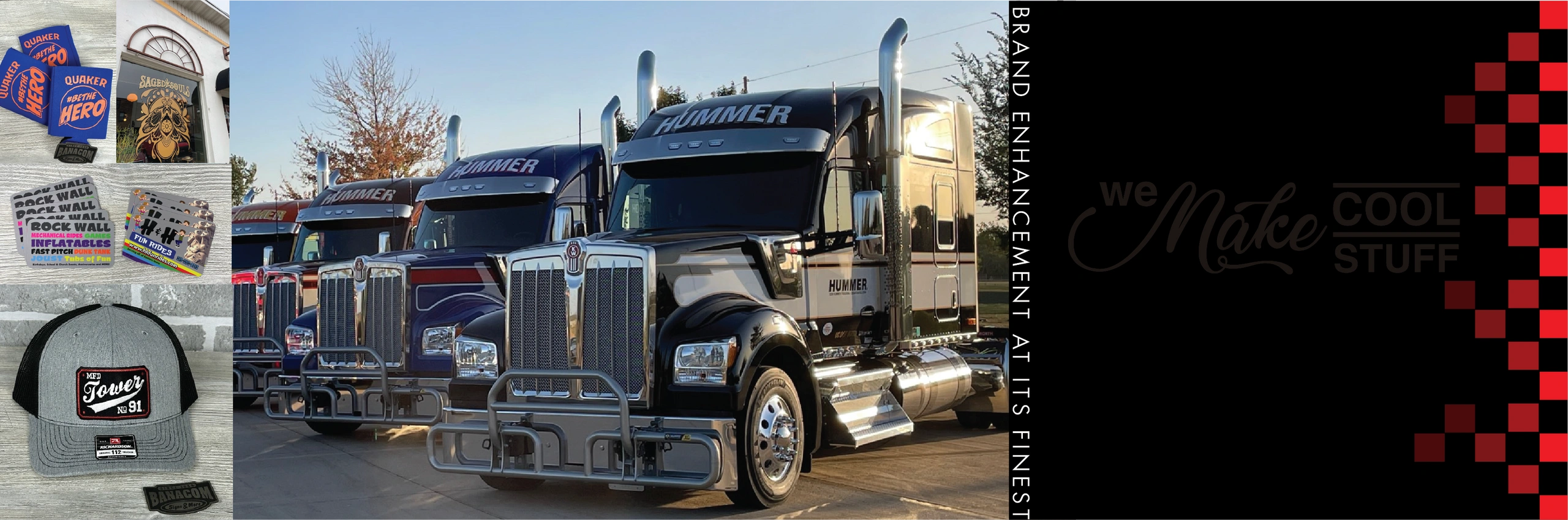 Don Hummer Trucking Semi Graphics and Marion Fire Department Embroidery with Quaker Koozies NE Iowa