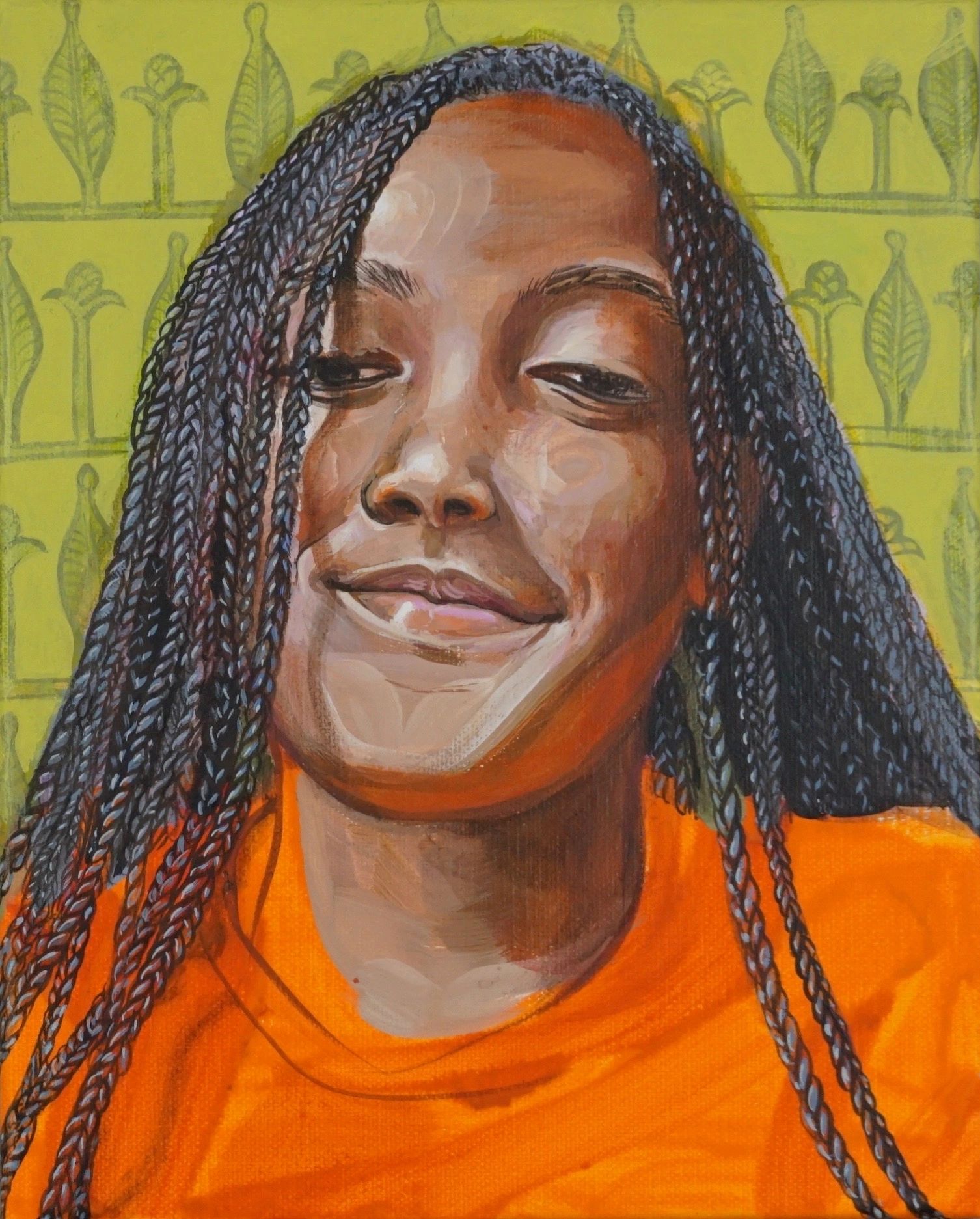 Girl with Egyptian Wallpaper, gouache & acrylic on canvas, 25x35cm, 2020