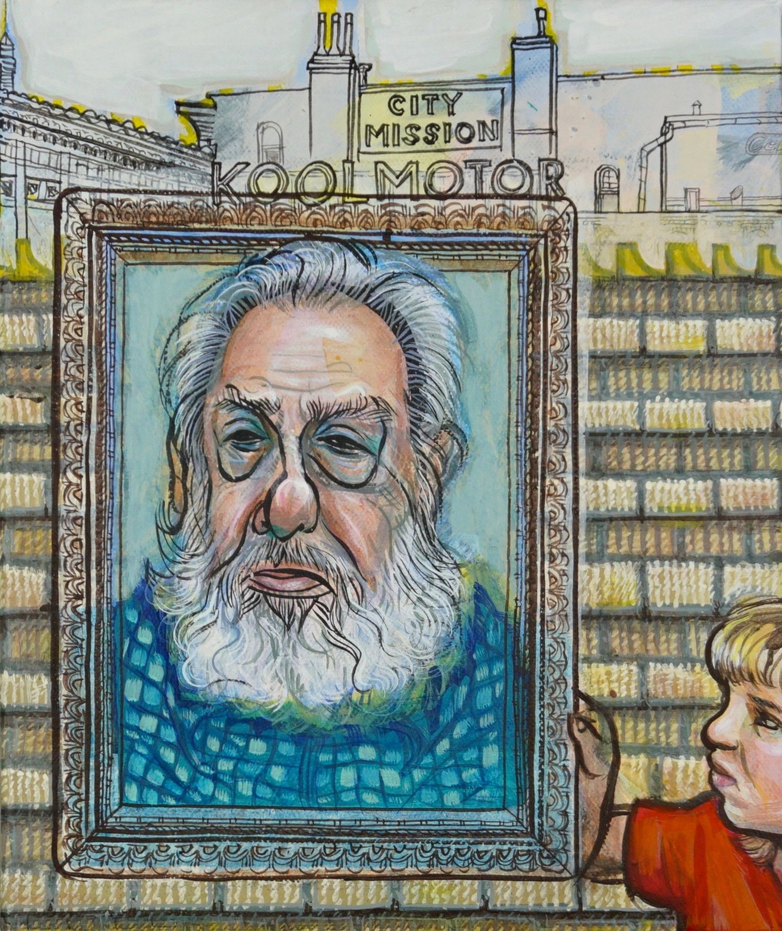 Granddaughter Imagining, gouache & acrylic on canvas, 25x35cm, 2021

