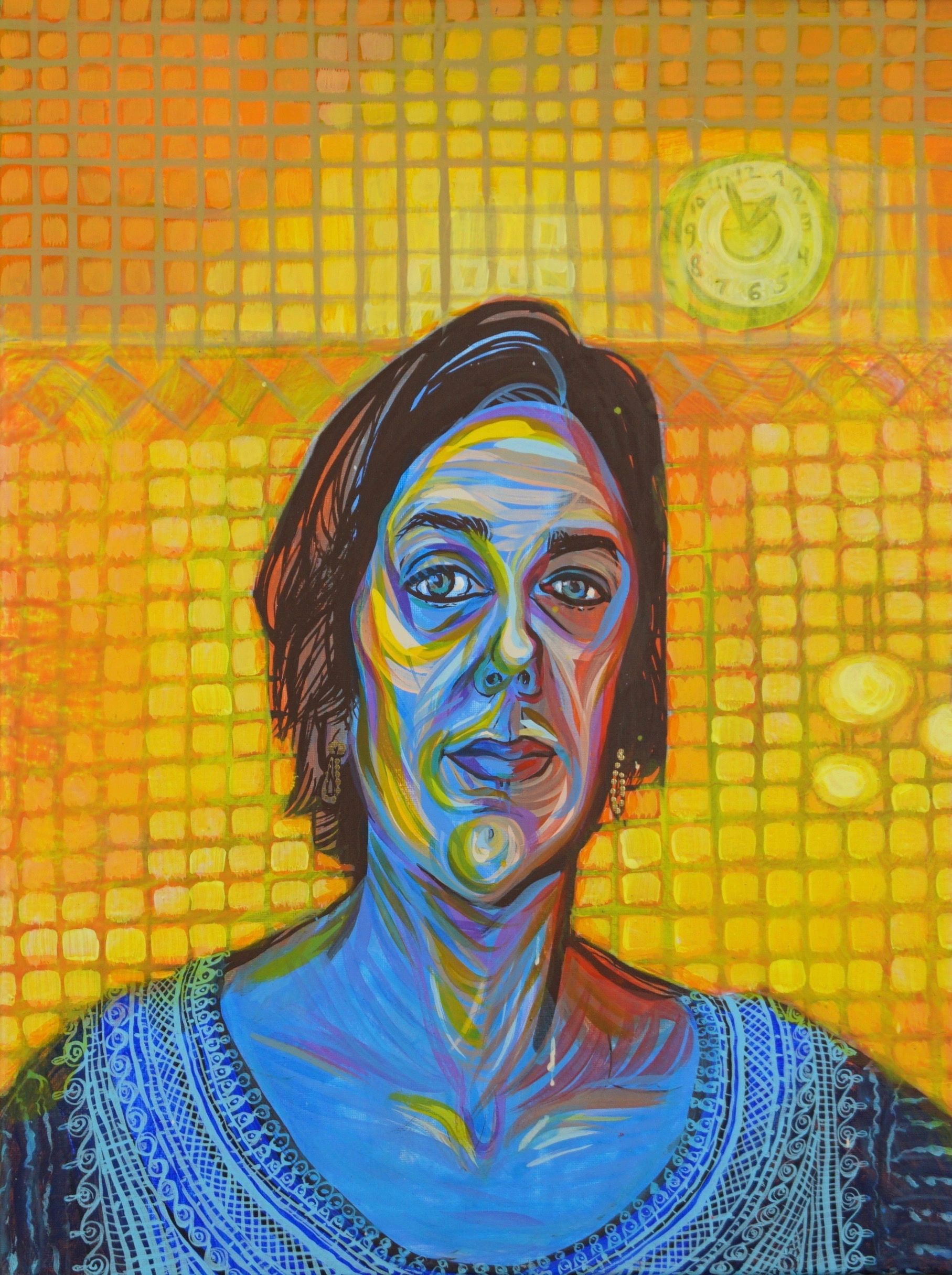Blue & Yellow (Momo's Embroidery) gouache & acrylic on canvas, 40x50cm, 2021
