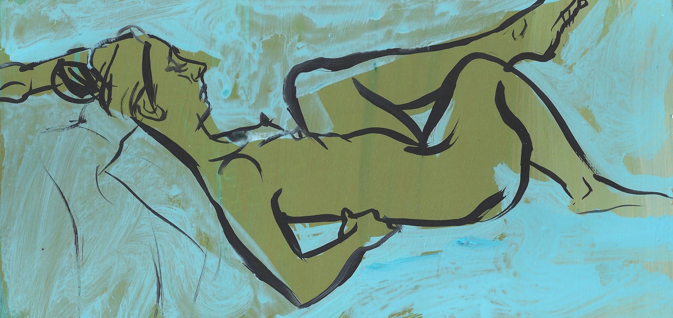 Lina Reclining, gouache & acrylic on paper, 21x40 cm, 2018