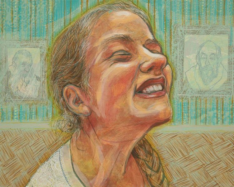 Laughing Girl in Museum, gouache & acrylic on canvas, 50x60cm, 2017
