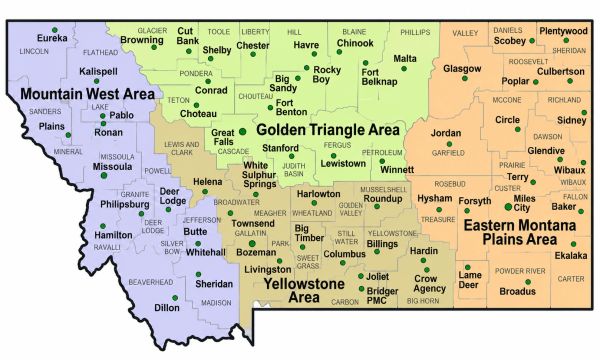 Map of Montana's regions and counties.
