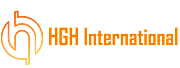 Logo of HGH International in orange and yellow hues.