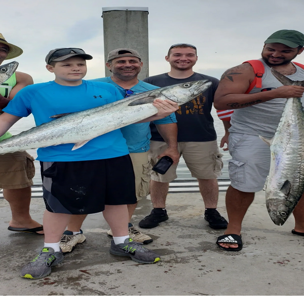 Group of clients while deep sea fishing caught lots of kingfish 