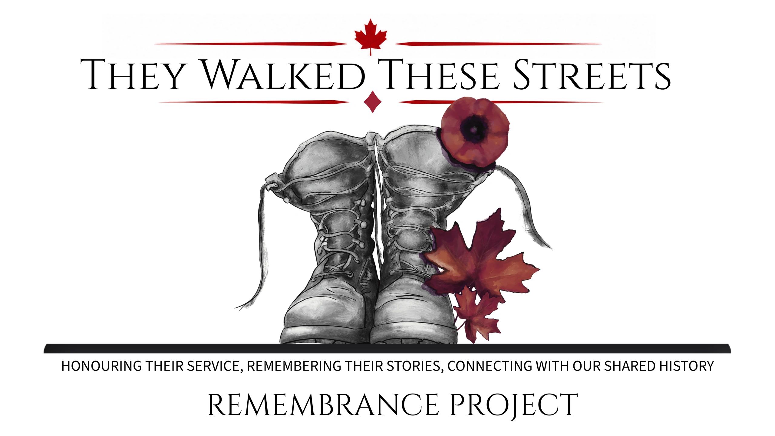 Remembrance project poster honoring service members with boots and Canadian symbols.