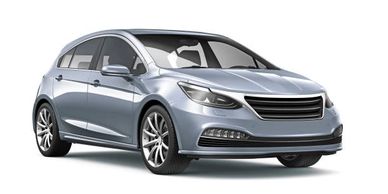 Sleek silver modern hatchback car isolated on white background.