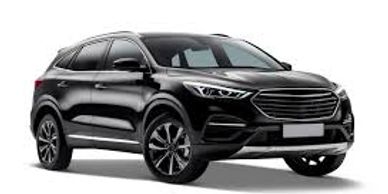 A sleek black modern SUV parked on a white background.