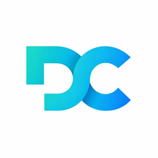 Blue gradient logo combining letters D and C with a smooth overlap.