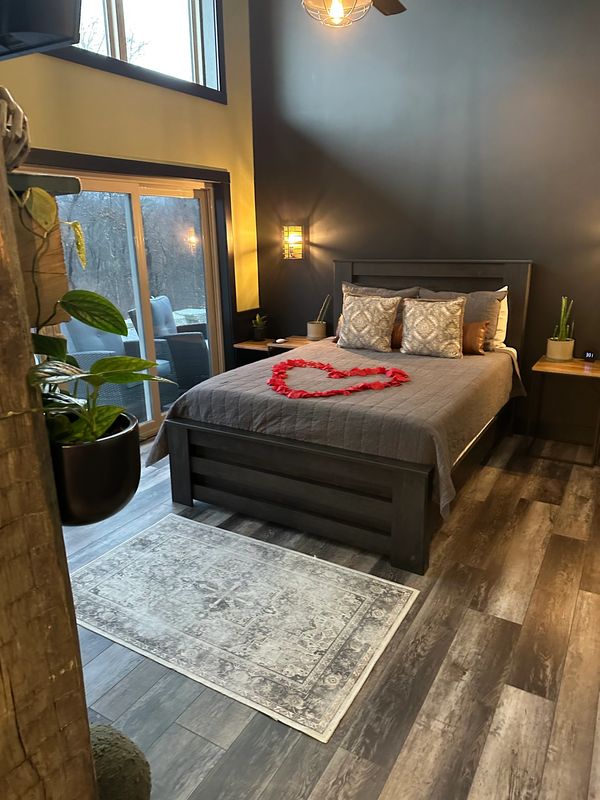 private cabin rental decorated for a date night for two