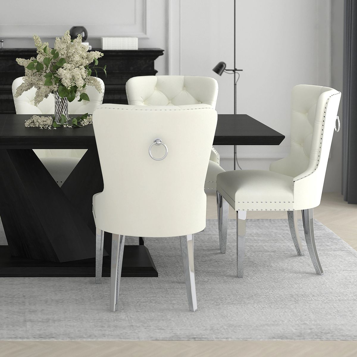 Set of 2 Hollis dining chairs Ivory velvet
